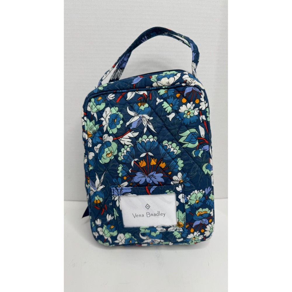 Vera Bradley Blue Floral Quilted Insulated Lunch Cooler Bag with ID Window